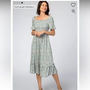 Pinkblush Heyson Light Green Floral Ruffle Maternity Midi Dress